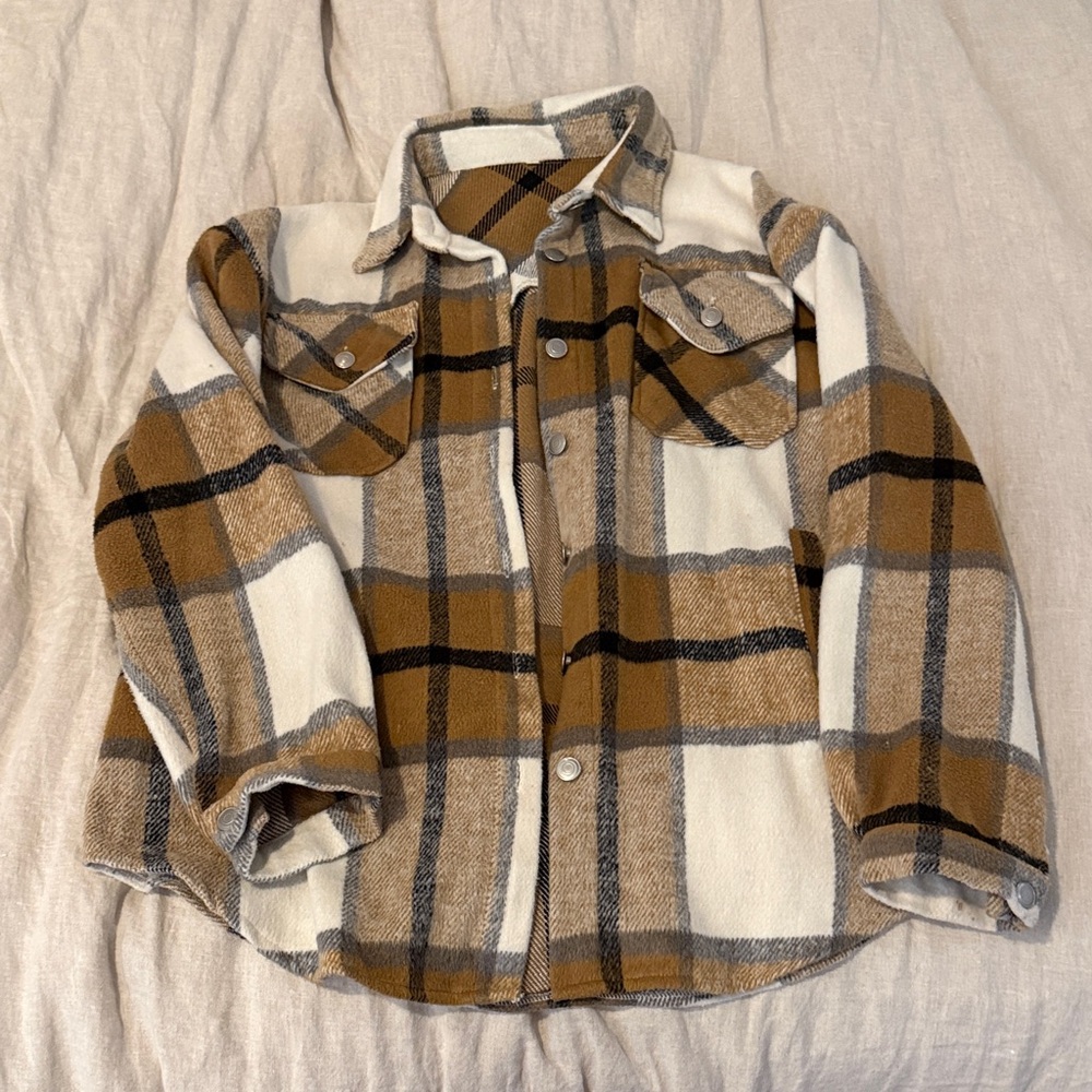 Plaid Shacket in Brown and Cream